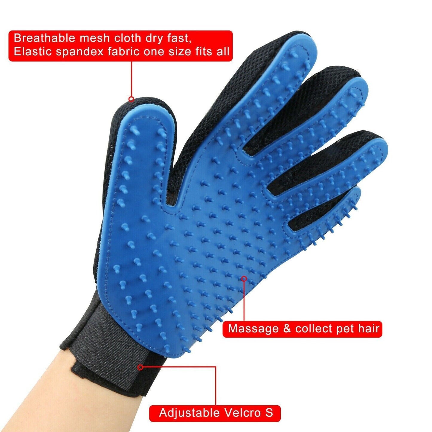 Pet Hair Gloves Brush Remover 1 Pair Dog Cat Comb Fur Mitt Massage Grooming Bath