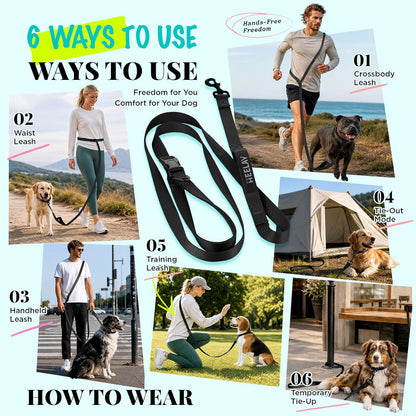 Hands Free Dog Leash, 5.9-8.2Ft Multifunctional Crossbody Rope with Explosion-Proof Handle and Adjustable Training Hands Free Leash for Medium Dog Walking Jogging and Running