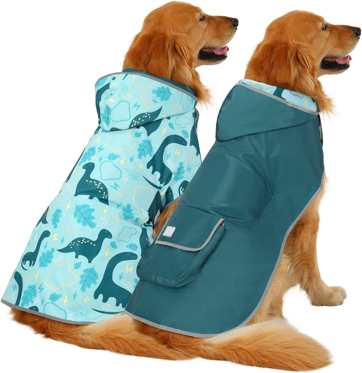 2-In-1 Reversible Dog Raincoat Hooded Poncho Rain Jacket YLW Duck L