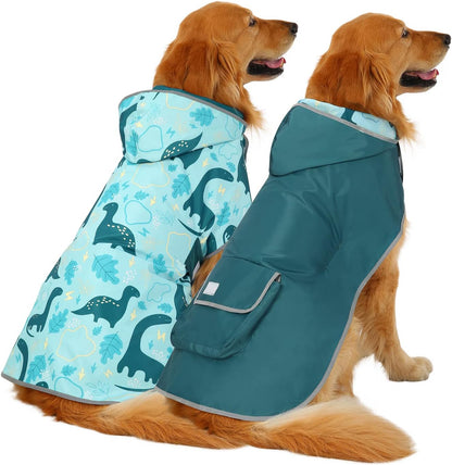 2-In-1 Reversible Dog Raincoat Hooded Poncho Rain Jacket YLW Duck L