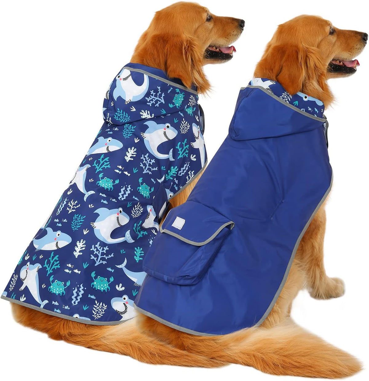 2-In-1 Reversible Dog Raincoat Hooded Poncho Rain Jacket YLW Duck L